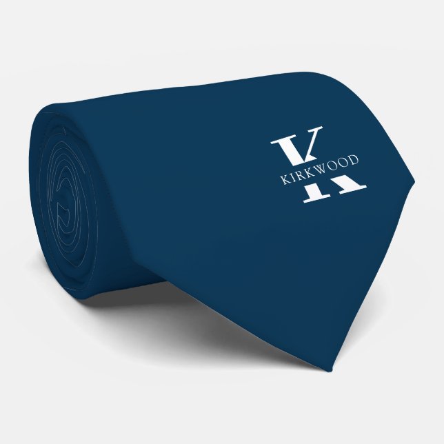Preussan Blue | Elegantes Monogramm + Name einseit Krawatte (Gerollt)