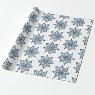 Preußisch Blau auf Weißen skizzenhaften Blumen Geschenkpapier