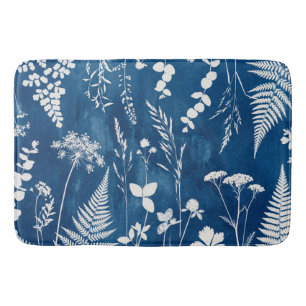Preußisch Indigo Blau Cyanotyp Farn Botanische Kun Badematte