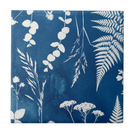 Preußisch Indigo Blau Cyanotyp Farn Botanische Kun Fliese