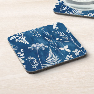 Preußisch Indigo Blau Cyanotyp Farn Botanische Kun Getränkeuntersetzer