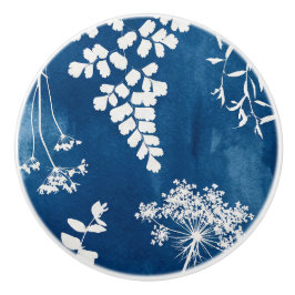 Preußisch Indigo Blau Cyanotyp Farn Botanische Kun Keramikknauf