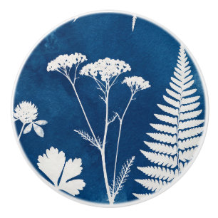 Preußisch Indigo Blau Cyanotyp Farn Botanische Kun Keramikknauf