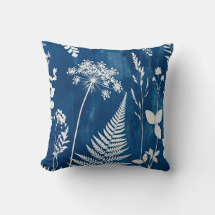Preußisch Indigo Blau Cyanotyp Farn Botanische Kun Kissen