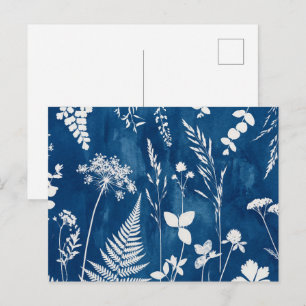 Preußisch Indigo Blau Cyanotyp Farn Botanische Kun Postkarte