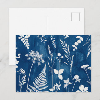 Preußisch Indigo Blau Cyanotyp Farn Botanische Kun Postkarte