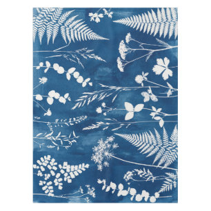 Preußisch Indigo Blau Cyanotyp Farn Botanische Kun Tischdecke