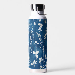 Preußisch Indigo Blau Cyanotyp Farn Botanische Kun Trinkflasche
