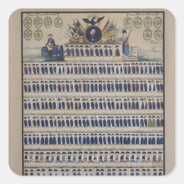 preußische Uniformen aus der Zeit Frederick Quadratischer Aufkleber (Vorderseite)