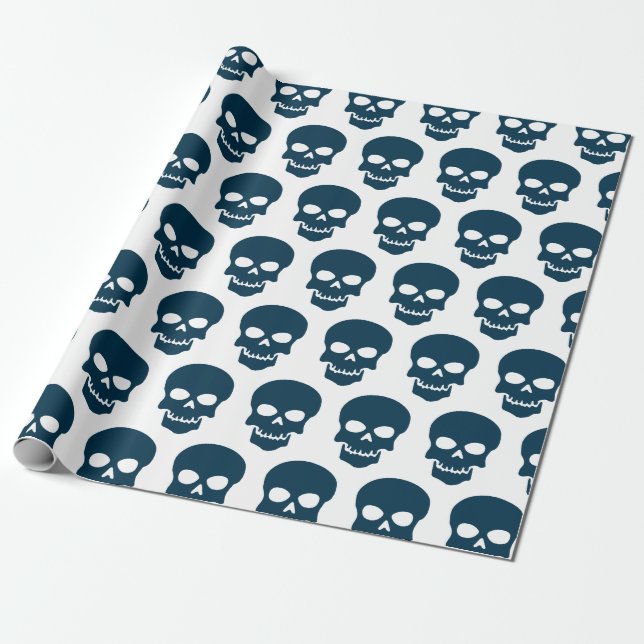 Preußisches Blau auf den weißen Skulls Geschenkpapier (Ungerollt)