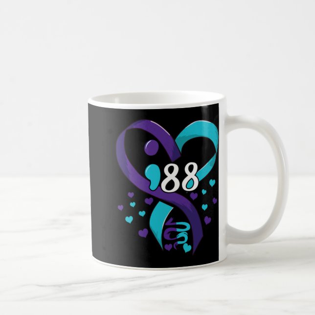 Prevention Awareness 988 Heart Teal And Purple  Kaffeetasse (Rechts)