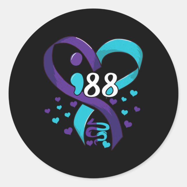 Prevention Awareness 988 Heart Teal And Purple  Runder Aufkleber (Vorderseite)