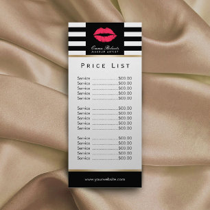 Price List Makeup Artist Red Lips Modern Stripes Werbekarte