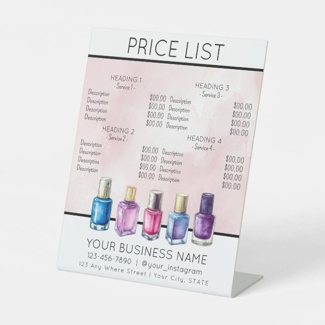 Price list service menu Nail salon nailpolish Sockelschild (Vorderseite)