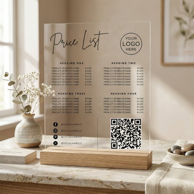 Price List Social Media Website QR Code Business Acrylschild (Von Creator hochgeladen)