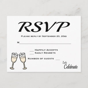 Prickelnde schwarze, weiße RSVP-Hochzeits-Champagn Einladungspostkarte