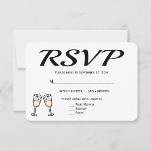 Prickelnde schwarze, weiße RSVP-Hochzeits-Champagn RSVP Karte