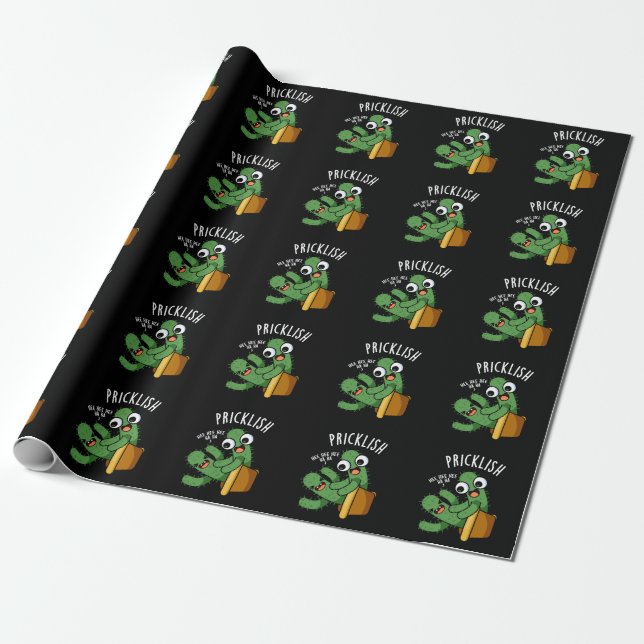 Pricklish Funny Cactus Puns Dark BG Geschenkpapier (Ungerollt)