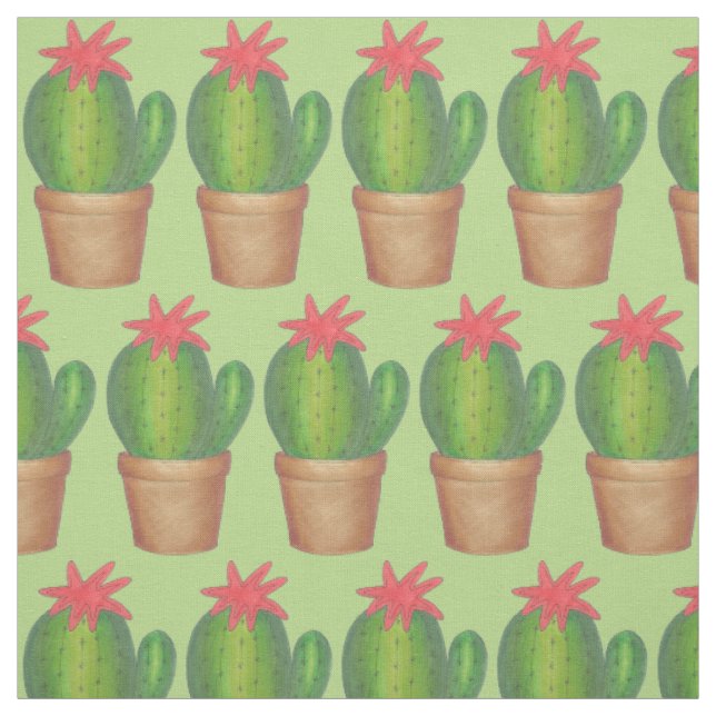 Prickly Green Cactus Blume Cacti Topted Pflanze Stoff (Muster)
