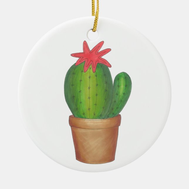 Prickly Green Cactus Blume gepotted Pflanze Garden Keramikornament (Vorne)