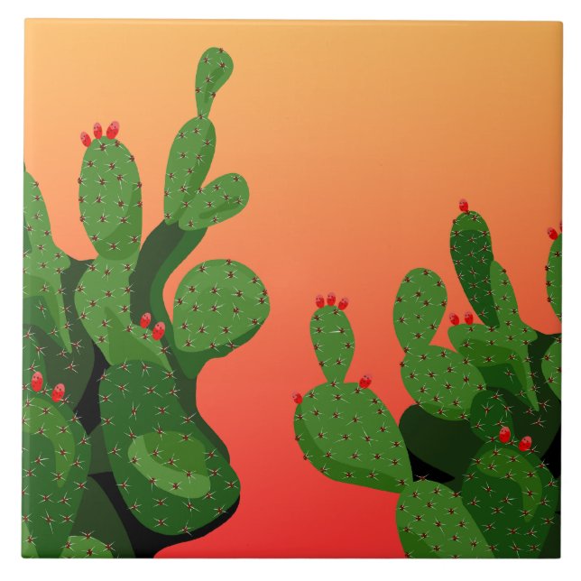 Prickly Pear Cactus Arizona Wohngestaltung Tile Fliese (Vorderseite)