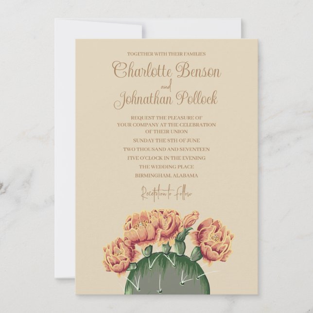 Prickly Pear Cactus Blume Elegante Cactus Wedding Einladung (Vorderseite)