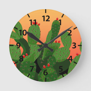 Prickly Pear Cactus Wüste Sunset Clock Runde Wanduhr
