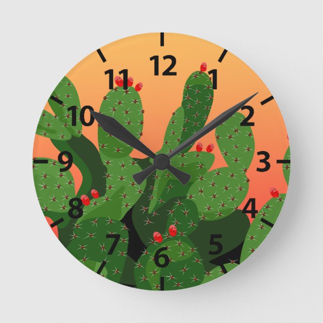 Prickly Pear Cactus Wüste Sunset Clock Runde Wanduhr (Vorderseite)