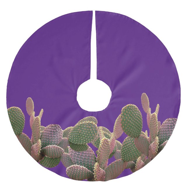 Prickly Pear Cactus Wüste Weihnachten Lila Polyester Weihnachtsbaumdecke (Vorderseite)