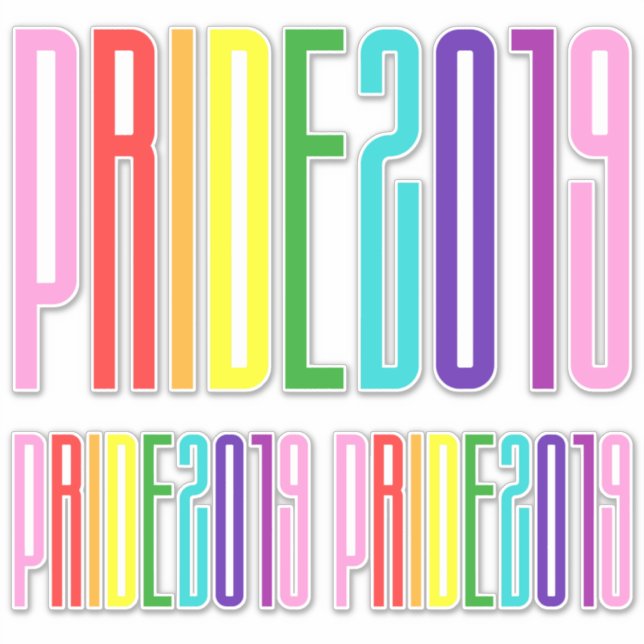 Pride 2019 Farbenfrohe Regenbogenflagge Typografie Aufkleber (Vorderseite)