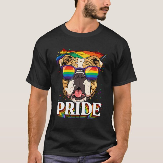 Pride American Bulldog LGBTQ Rainbow Flag Pride Mo T-Shirt (Vorderseite)