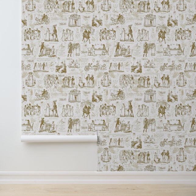 Pride and Prejudice Gold Beige Toile Tapete (Anwendung)