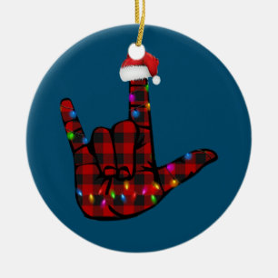 Pride ASL Frohe Weihnachtssprache Red Kariert Keramik Ornament