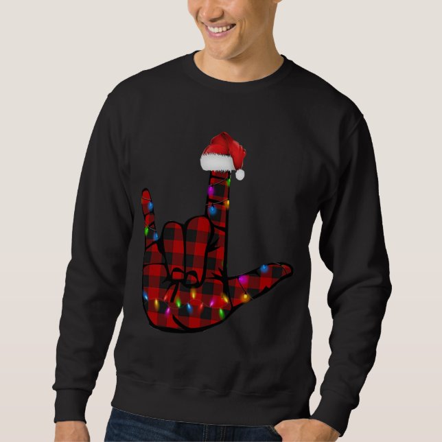 Pride ASL Frohe Weihnachtssprache Red Kariert Sweatshirt (Vorderseite)