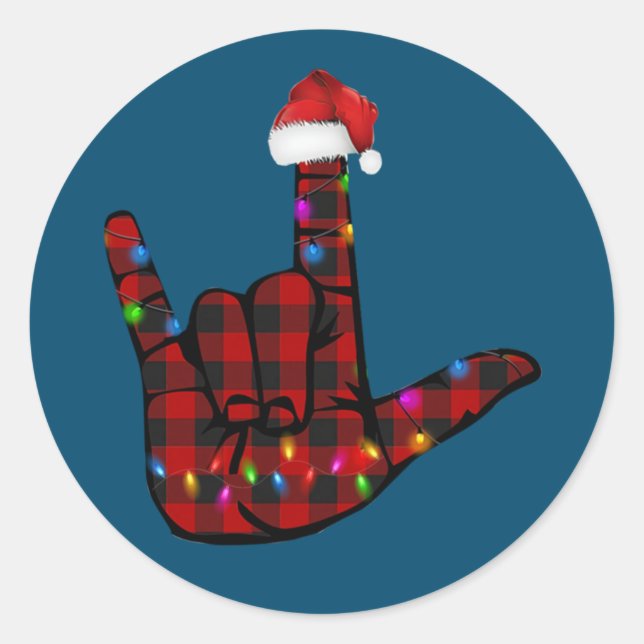 Pride ASL Merry Christmas Sign Language Red Plaid Runder Aufkleber (Vorderseite)