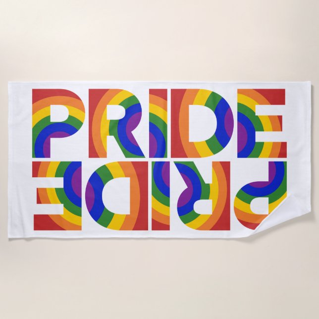 PRIDE Bold Geometric Rainbow Typografie Strandtuch (Vorderseite)