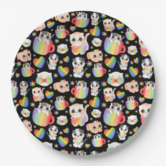 Pride cat and rainbow hearts seamless pattern pappteller
