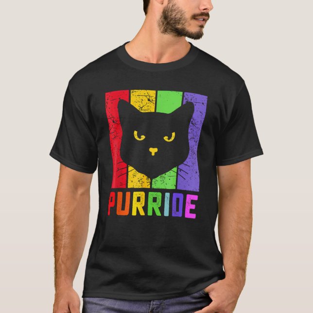 Pride Cat Purride Gay LGBTQ Rainbow Flag Retro Sty T-Shirt (Vorderseite)