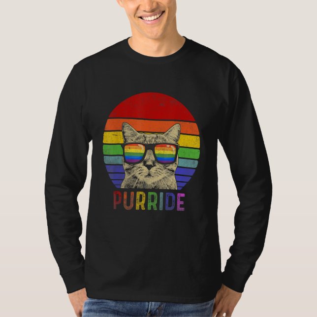 Pride Cat Purride Gay LGBTQ Rainbow Flag Retro Sty T-Shirt (Vorderseite)