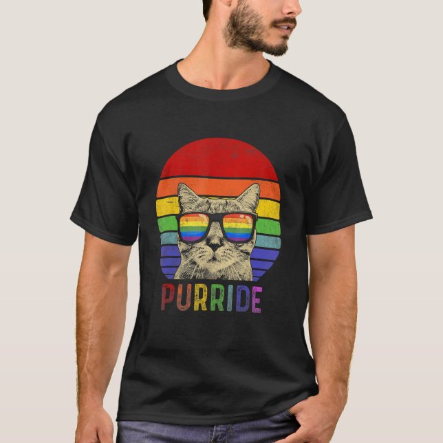 Pride Cat Purride Gay LGBTQ Rainbow Flag Retro Sty T-Shirt (Vorderseite)