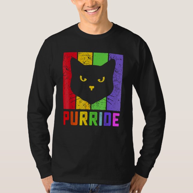 Pride Cat Purride Gay LGBTQ Rainbow Flag Retro Sty T-Shirt (Vorderseite)