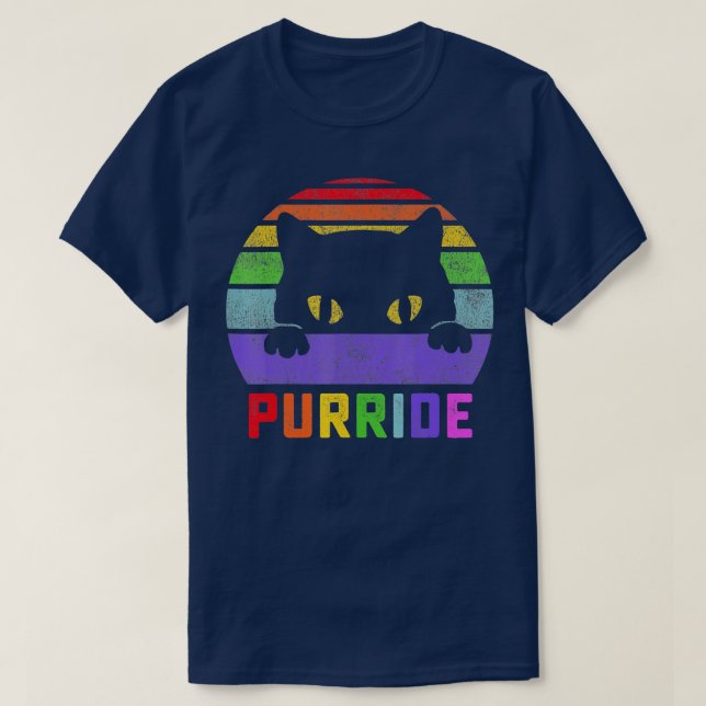 Pride Cat Purride Gay LGBTQ Rainbow Flag Retro Sty T-Shirt (Design vorne)