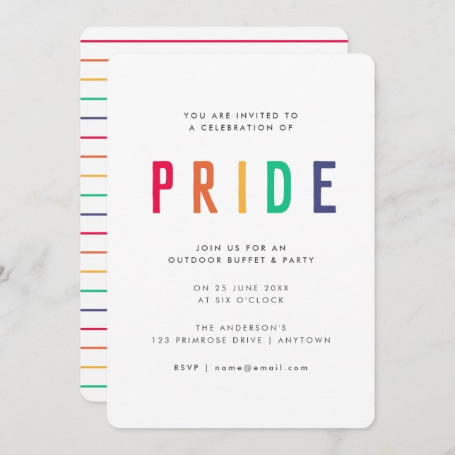 Pride Celebration | LGBTQ Gay Modern Rainbow Party Einladung (Vorne/Hinten)
