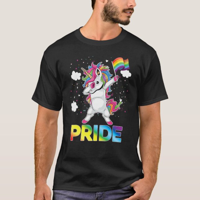Pride Dabbing Unicorn LGBT Pride Gay Lesbian Rainb T-Shirt (Vorderseite)