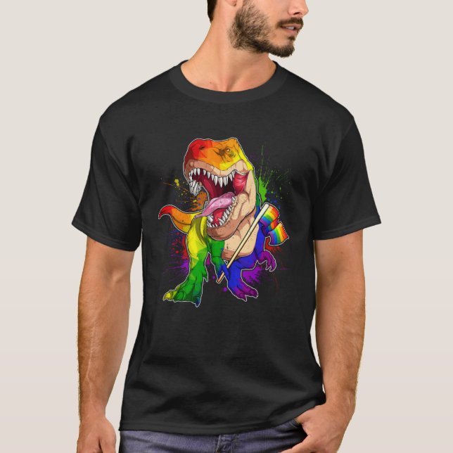 Pride Dinosaur LGBT Gay Lesbian Transgender Trans  T-Shirt (Vorderseite)