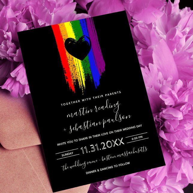 Pride Flag Black Heart Parents Co-Hosting Hochzeit Einladung (Von Creator hochgeladen)