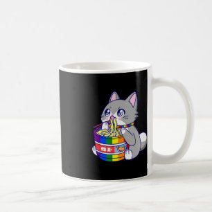 Pride-Flagge mit Anime-Pride-Katze mit einer Katze Kaffeetasse