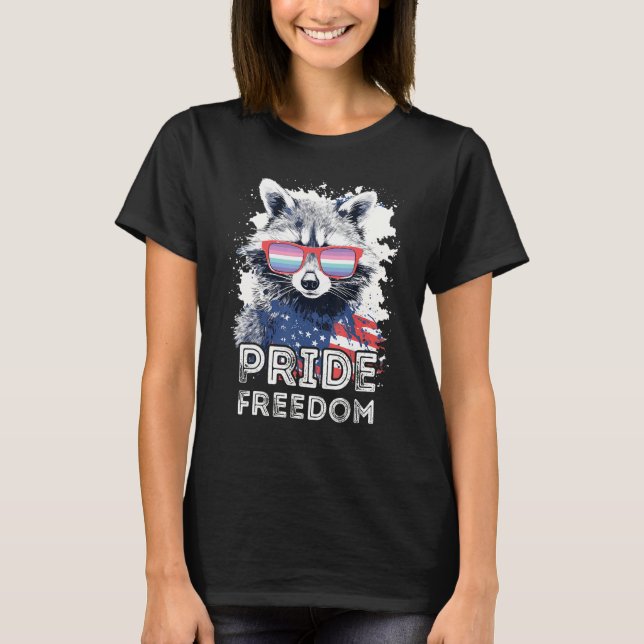 Pride Freedom  Raccoon Genderfrith Sunglasses Flag T-Shirt (Vorderseite)