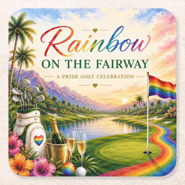 Pride Golf Regenbogen auf der Fairway-Feier Rechteckiger Pappuntersetzer (Vorderseite)