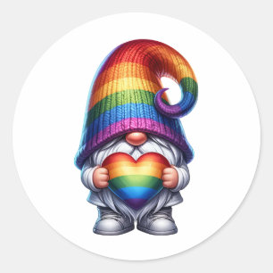 Pride Heart Gnome Runder Aufkleber